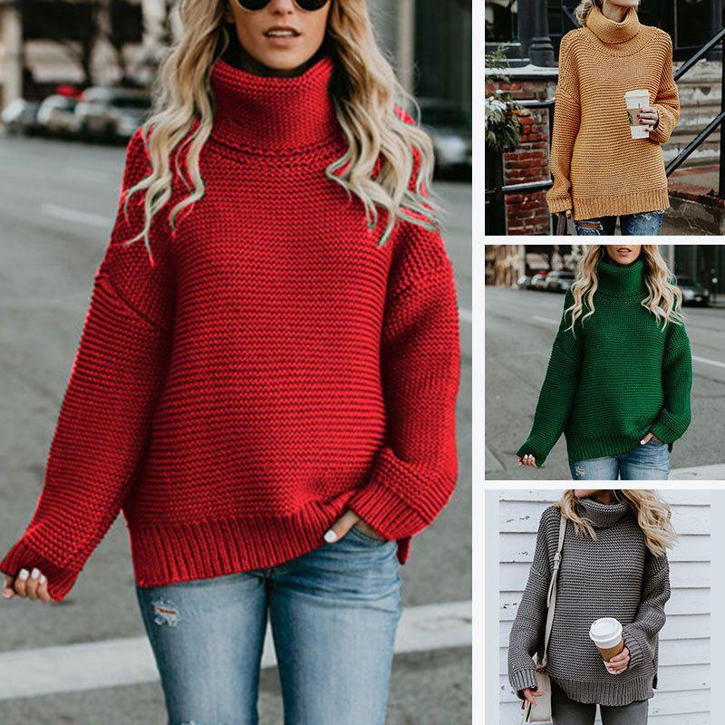 Morbido e Lussuoso Maglione Invernale da Donna con Collo Alto a Maglia Grossa per un Comfort Accogliente