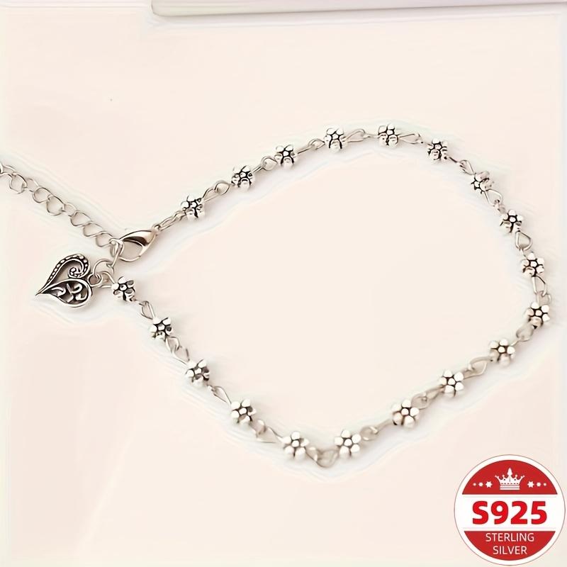 S Sterling silver European and American hollowed-out five-petal flower fashion three-dimensional love anklet wish