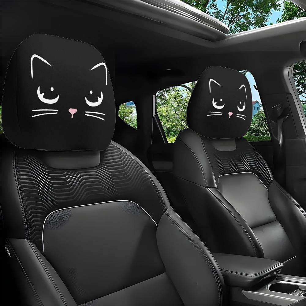 Cute Cartoon Cat Print Seat Headrest Covers, Unisex, All-Weather Use, Four-Season Seat Headrest Covers Halloween Decoration Suitable for Long-Distance