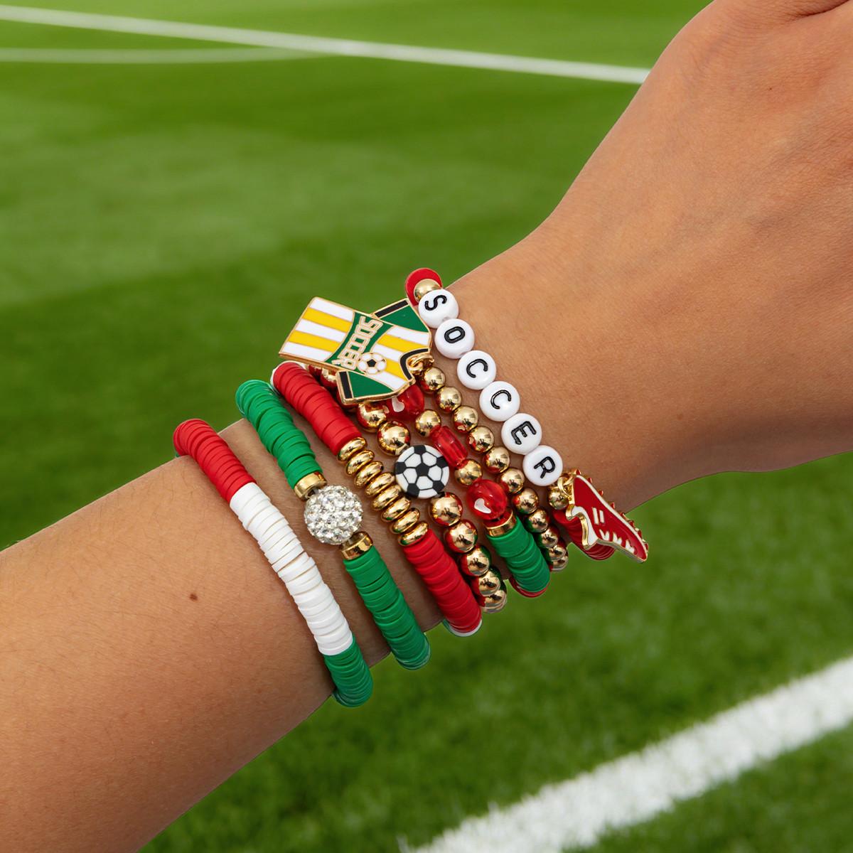 

Ingemark Hip Hop Football Pendant Elastic Bracelet Set Women Men Casual Colorful Soft Ceramic Beads Bangle Jewelry Accessories