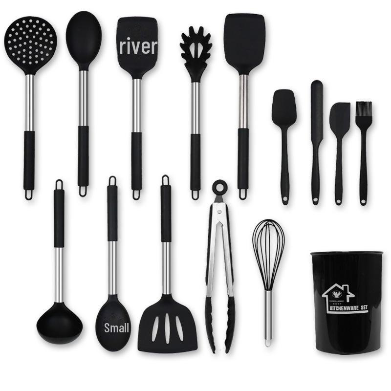 Silicone & Stainless Steel 15-Piece Non-Stick Kitchenware Set: Spatula, Soup Spoon, More.