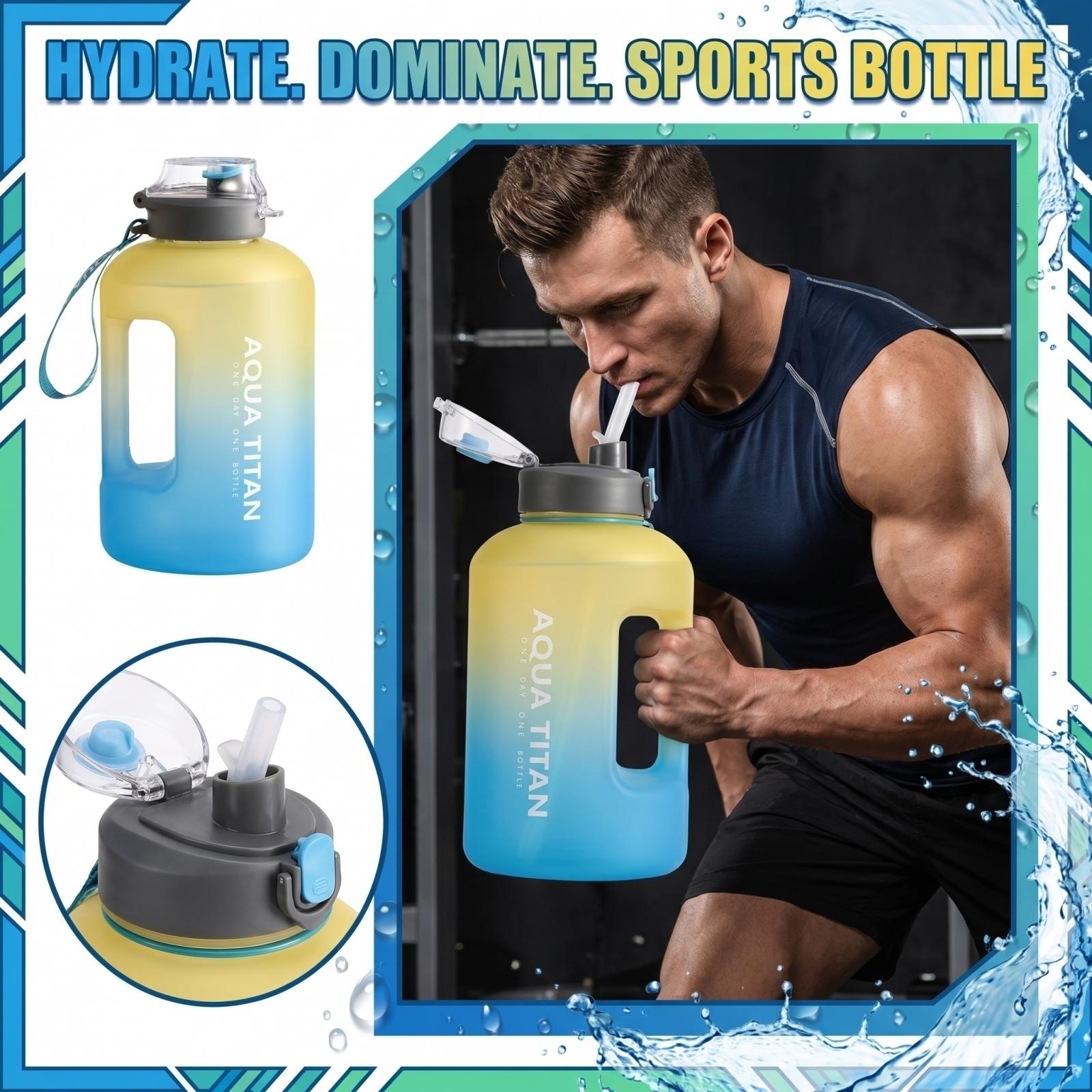 

Large Capacity Sports Water Bottle with Straw Water Jug for Men one size синий
