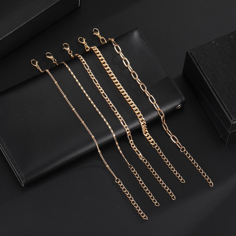 New Combination Jewelry, Fashionable and Simple Gold 5-piece Thick and Thin Bracelet Set Direct Sales.