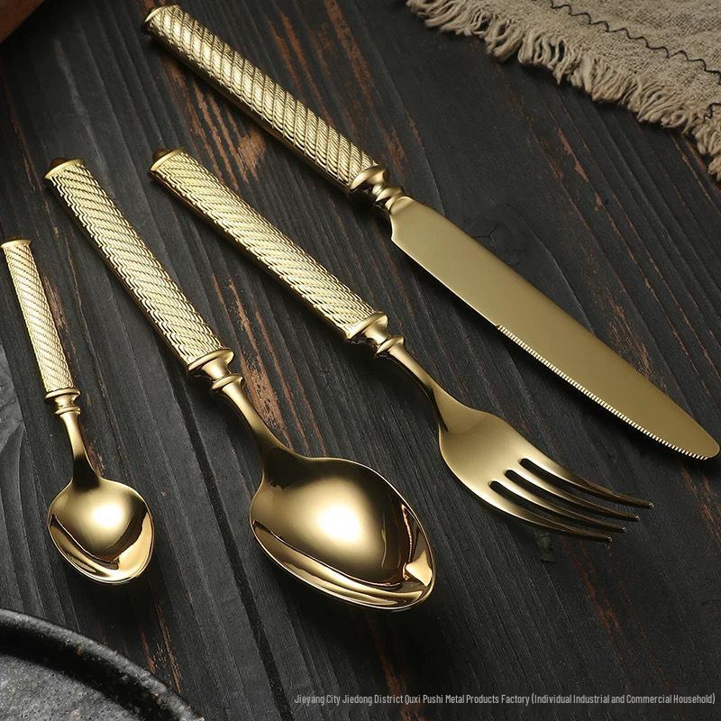 304 Stainless Steel Steak Knife Fork Spoon Set with Thickened Jute Rope for Western Cuisine