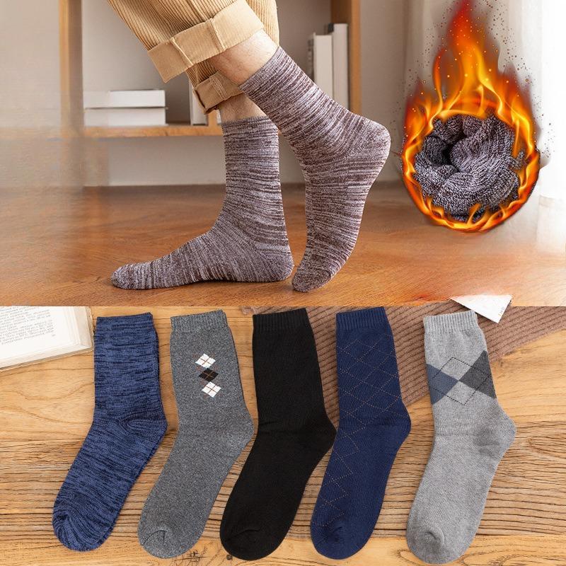 5 Paia Calzini Invernali Uomo Colore Unico Traspiranti Calzini in Spugna Anti-odore Sportivi Calzini a Mezza Gamba Calzini in Spugna Caldi Ispessiti a Rombo Donna