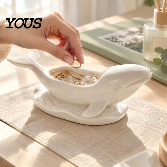 Unique Whale Shaped Trinket Bowl Decorative Storage Bowl, Ocean Theme Jewelry Tray for Ring Earring Necklace, Candle Holder, Succulent Planter & Desk