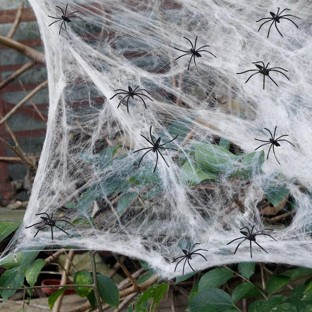 Halloween Spiderweb Cotton with Small Spiders - Haunted House & Outdoor Decorations