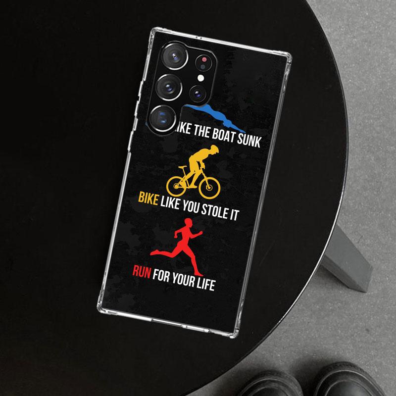 Triathlon Schwimmen Radfahren Laufen Handyhülle Cover für Samsung Galaxy S26 S25 Edge S24 S23 Ultra S22 Plus S21 FE S20 + Kunst Individuell Fund