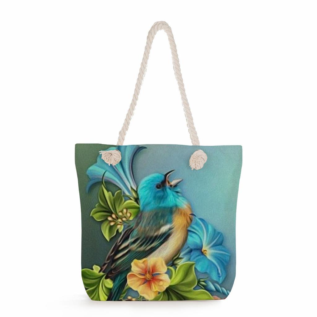Bird print thick rope single-shoulder beach bag 7251 CLE