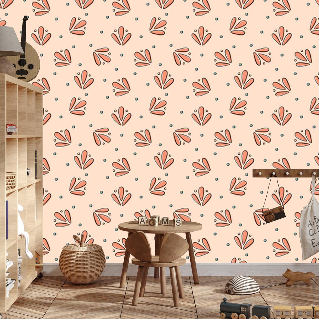 Wallpaper Small Flowers Cream, Beige and Orange for Living Room and Bedroom 50x1000