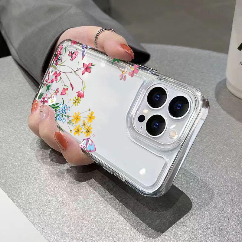 Butterfly and flower patternr Phone Case For IPhone 17 16 15 Pro Max 14 13 12 11 Plus 17e 16e Transparent Bumper Cover