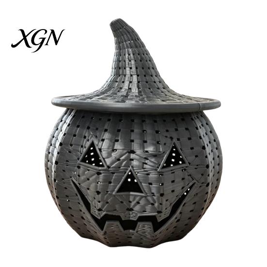 Functional Witch Theme Ornament Halloween Pumpkin Candy Jar, 3D Printed Woven Storage Container with Hat Lid, Ghost Face Desktop Ornament, Festive