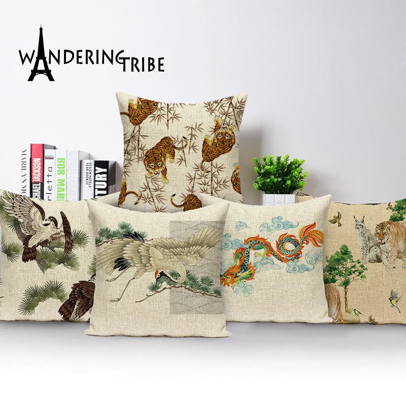 Monika Chen Unisex Vintage Decorative Cushion Covers Iger Dragon Throw Pillow Covers Animal Pillow Living Room Farmhouse Home Decor Cojin Cases
