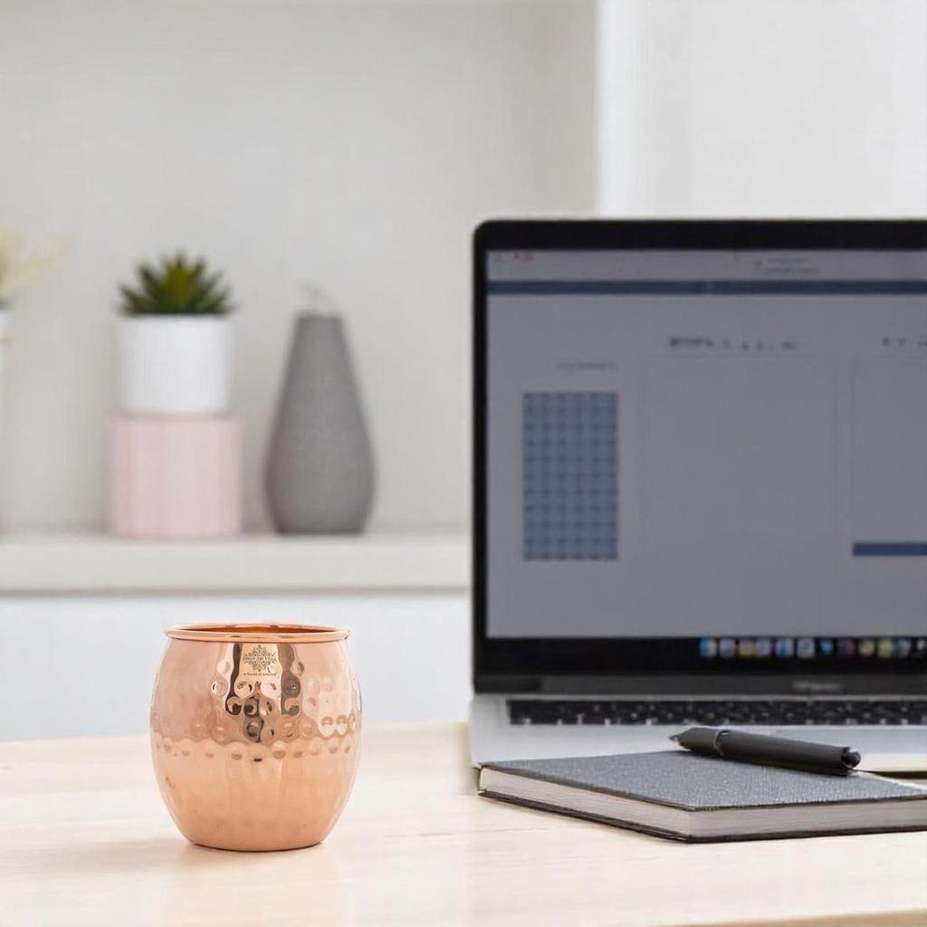 Copper Glass Tumbler, Hammer Design, Drinkware, 550 ML Each, Set of 2