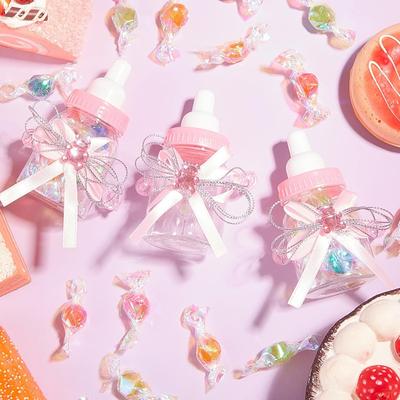 12 Pièces Biberons Baby Shower Mini Bouteille de Lait Plastique Ours Bouteilles à Bonbons avec Ruban Baby Shower Cadeau de Mariage pour Invité