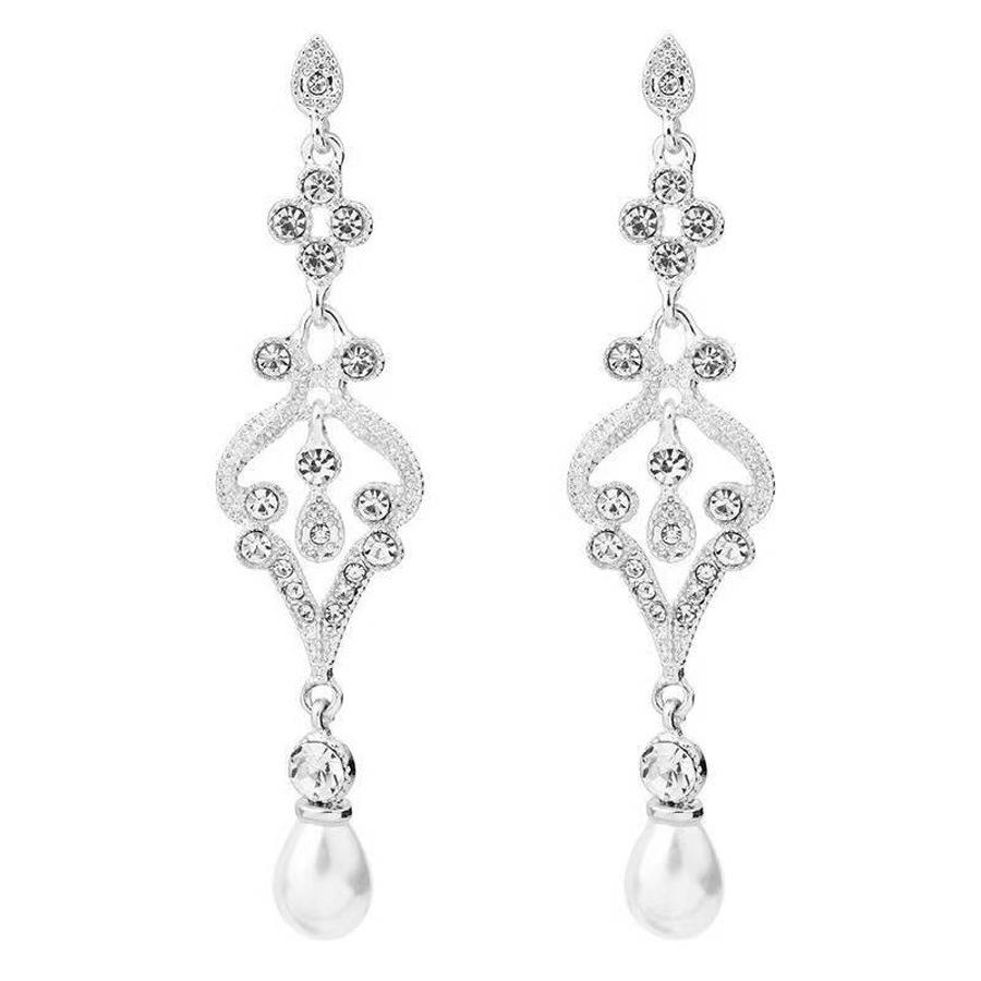 1920s Masquerade Pearl & Diamond Earrings - Gatsby Party, Bride, Wedding, Ball