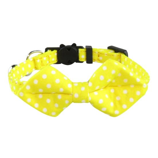 

Ошейник-бабочка в виде кошки с медным колокольчиком, однотонная регулируемая пряжка в горошек для котенка и щенка жёлтый