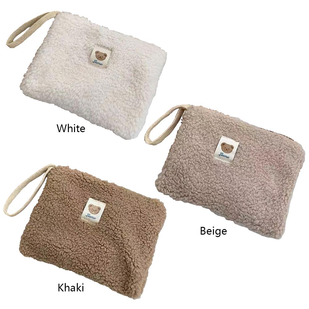 Plush Make Up Pouch Portable Organizer Clutch Bags Large Capacity Multi-function Casual Cute Bear Pattern for Weekend Vacation