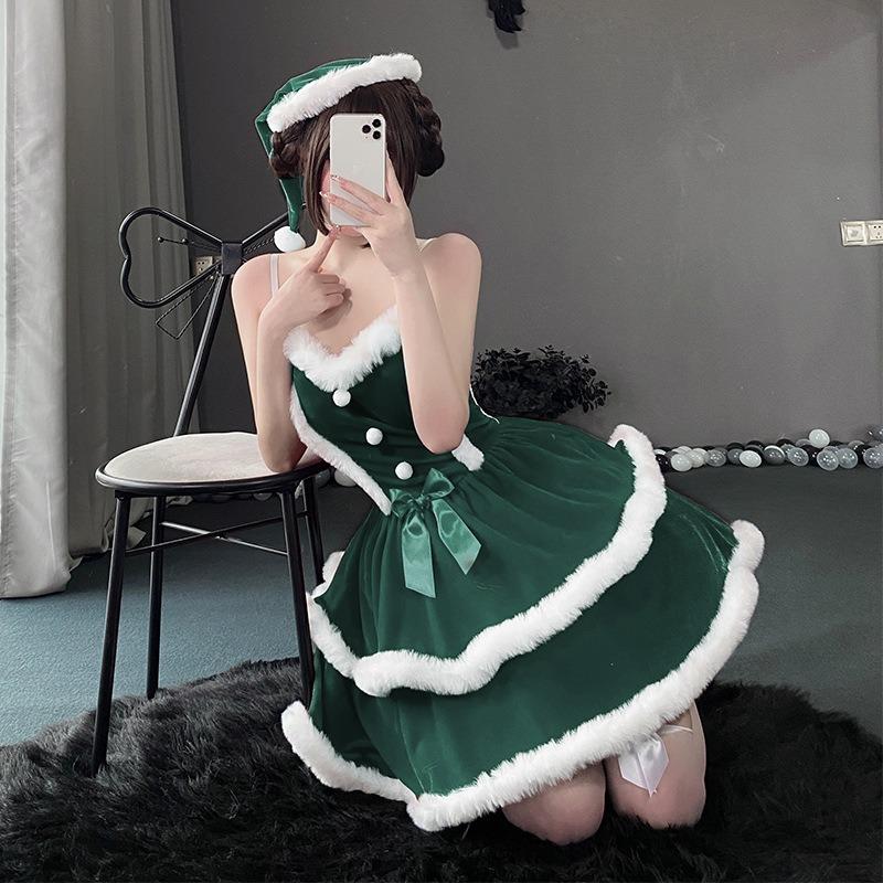Christmas Costume Cosplay Bunny Dress Uniform New Robe Red Velvet Suspender Dress