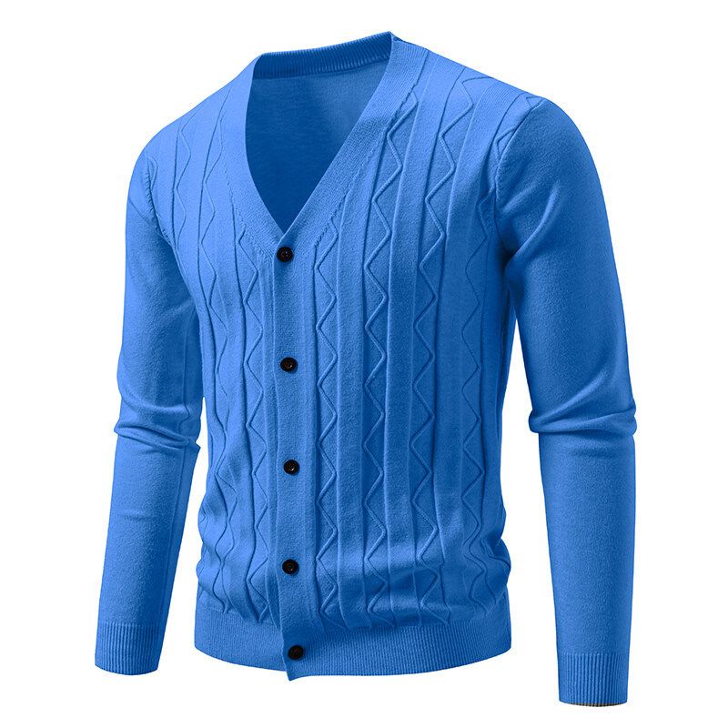 

Autumn and Winter Men s Jacquard Sweater Trendy Casual Loose V-neck Knitted Cardigan Jacket L синий