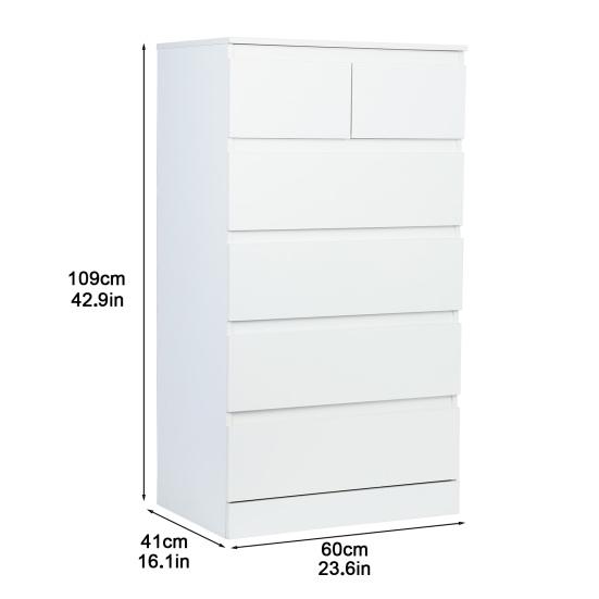 Kommode, Weiße Kommode, Schlafzimmerkommode & Schubladenkommoden, Hohe Kommode mit 6 Holzschubladen, Große Holzkommode für Schlafzimmer-Schrank, Weiß