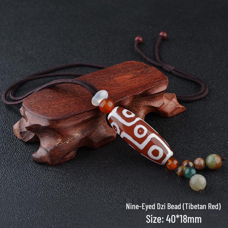 Tibet Ethnic Nine-Eyed Dzi Agate Pendant Necklace - Unisex Long Sweater Chain