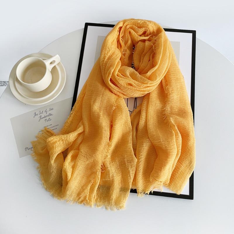 Solid Color Cotton and Linen Scarf Autumn and Winter New Women's Silk Scarf Retro Monochrome Medium and Long Scarf Decorative Long Shawl