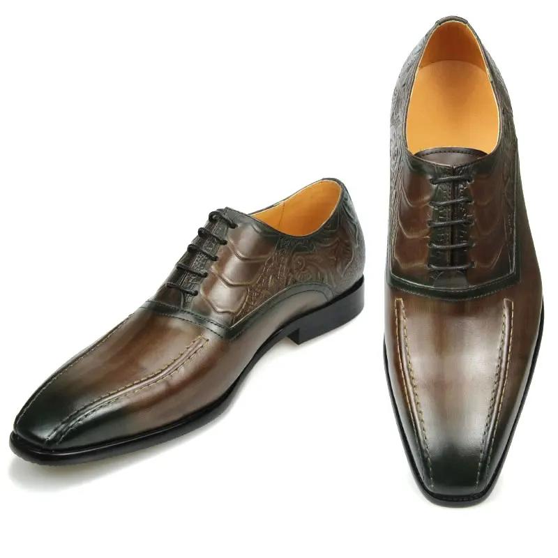 Fashion Men's Dress Genuine Leather Shoes Breathable Lace Up Fashion Man Shoe Formal Business Casual Holiday Party Office Leather Shoes