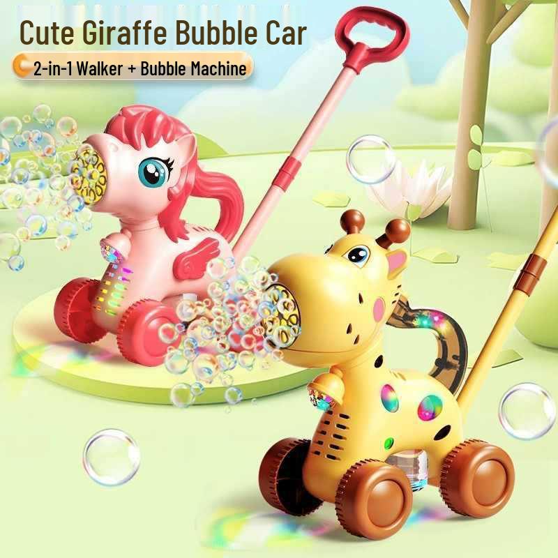 Giraffe Bubble Maker: Children's Push Stroller with Lights