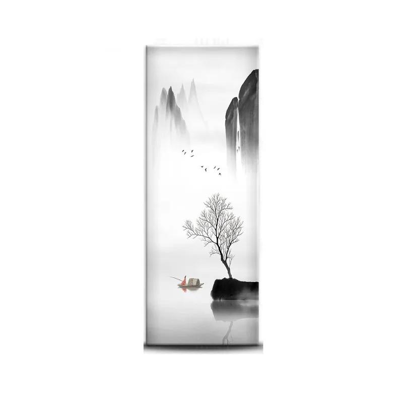 Chinese Style Refrigerator Door Sticker Self Adhesive Waterproof 3D Wallpaper Fridge Door Wrap Mural Cover Home Kitchen Decor
