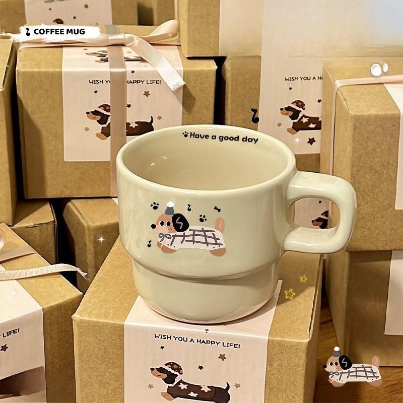 Cartoon Puppy Breakfast Coffee Cup Ceramic Cup Ins Style High-quality Mug Souvenir Gift Cup