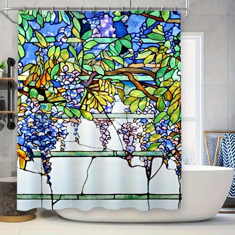 

Stained Glass Shower Curtain Colorful Floral Pattern For Bathroom Decoration, Waterproof Fabric Material, Custom Size Available W60H190(CM)-1 Pcs