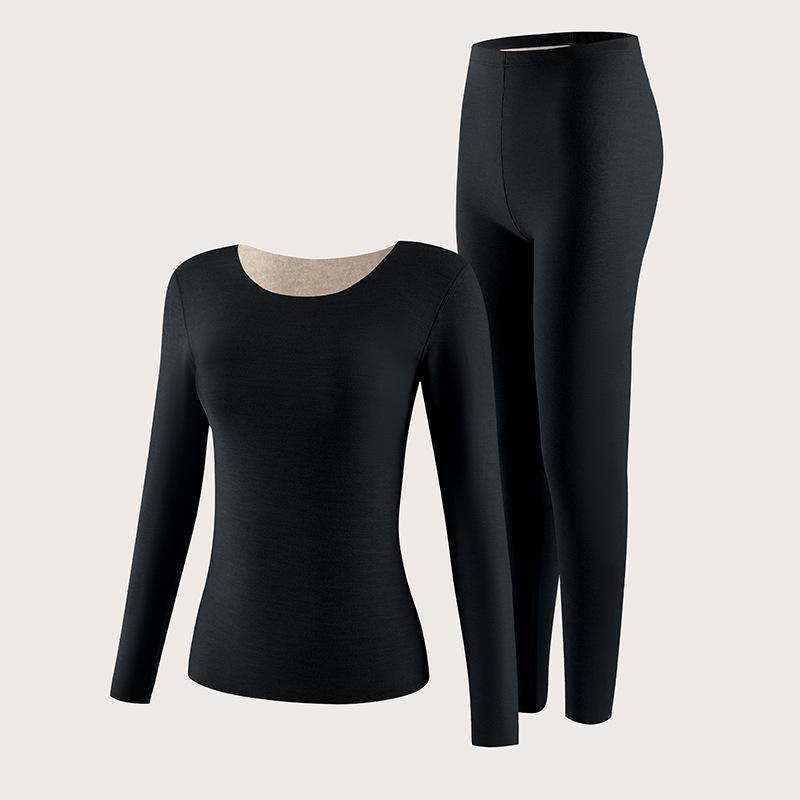 

Женский комплект термобелья из высококачественного кашемира — топ с длинными рукавами и брюки, плотный и теплый для осени. XL (115-135 catties) чёрный