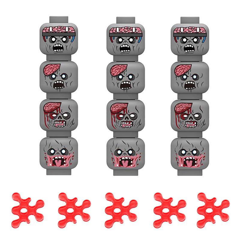 MOC Militär Zombie Verletztes Gesicht Zubehör Bausteine Armee Soldaten Figuren Kopf Emotionale Waffe Teile Mini Steine Spielzeug