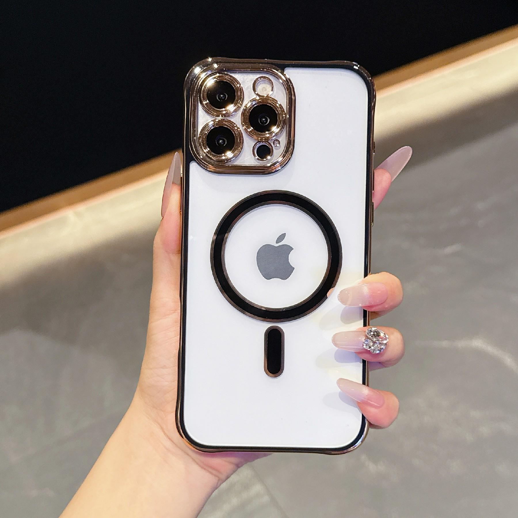 

For iPhone 16 Pro Max Magnetic Case Electroplated 2.0mm Acrylic TPU Phone Back Cover Black