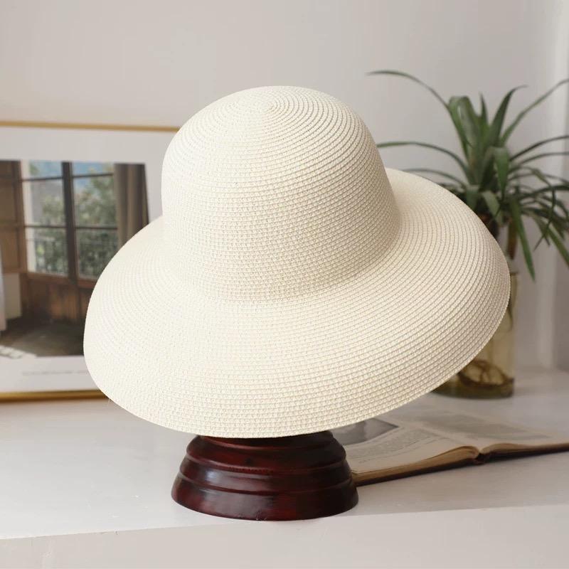Sommer Hepburn Stil Vintage Design Großes Schirmstrohhut Damen Mädchen Einfarbige Strandurlaub Großer Sonnenschutz Gorra