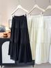 2026 Summer Women's White A-Line Lace Trim Flared Long Skirt with High Waist and Pleats