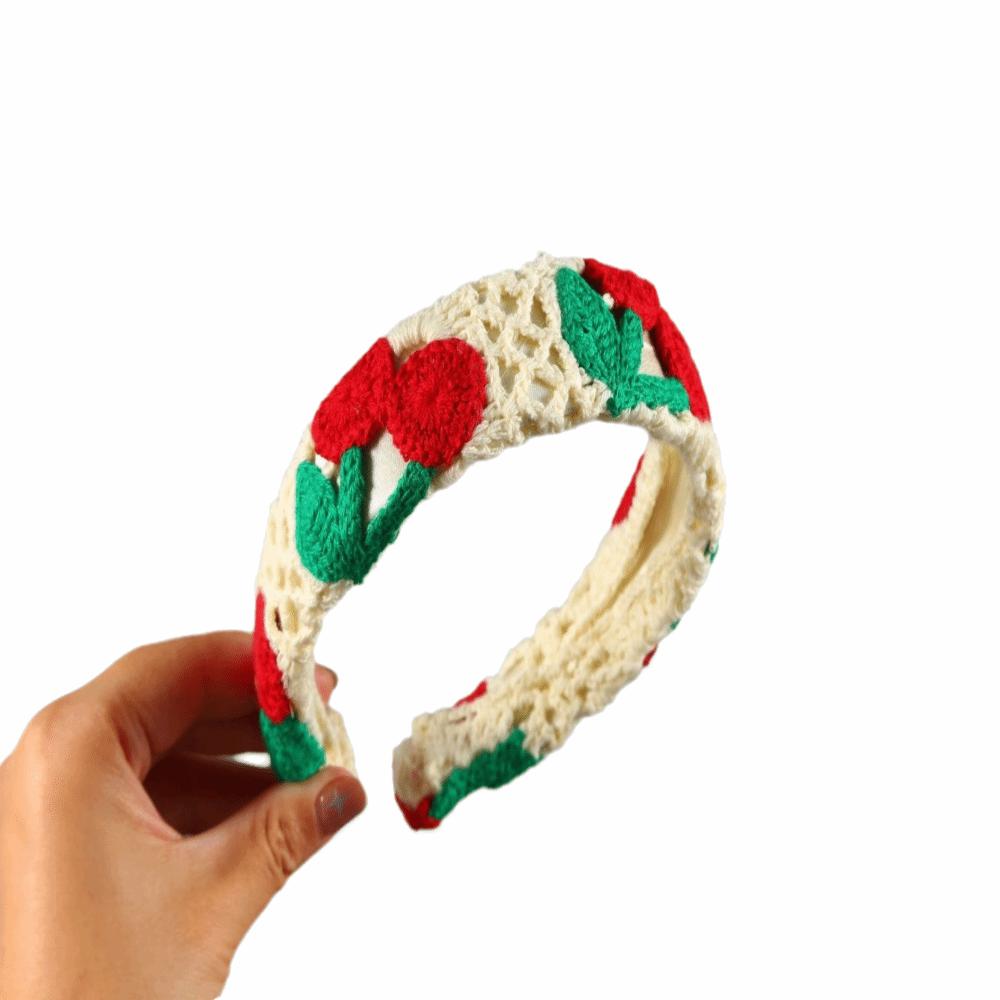 

Вышивка Цветок Вязаная Повязка на Голову Ручной Работы Аксессуары для Волос Новая Повязка-Обруч на Голову Повседневная Носка 10-Cherry