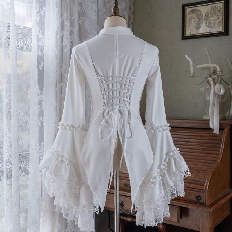 Spring Vintage Gothic Lolita Style Shirt Women Elegant Lace Ruffles Flare Long Sleeve Blouses Y2k Aesthetic Punk Subculture Tops