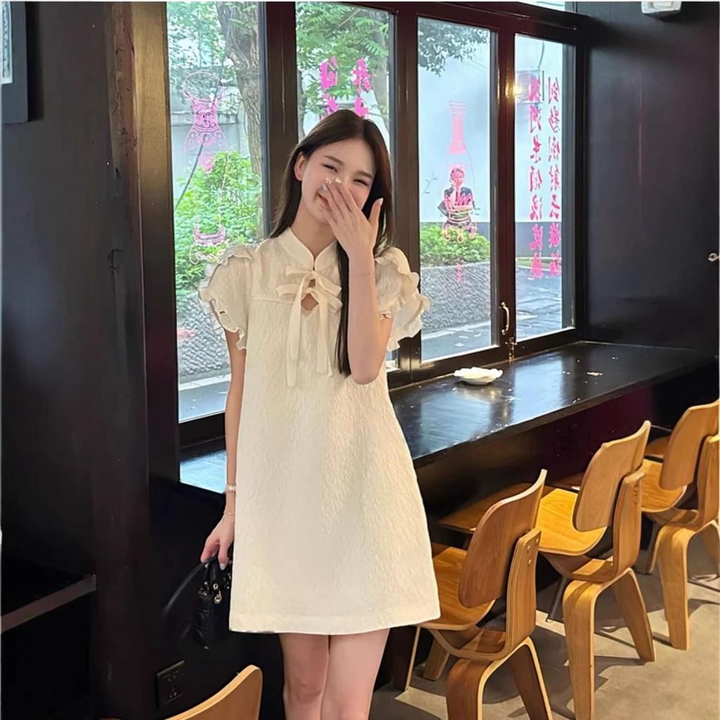 2026 Summer Bowknot Stand Collar Qipao: New Chinese Style Princess Dress