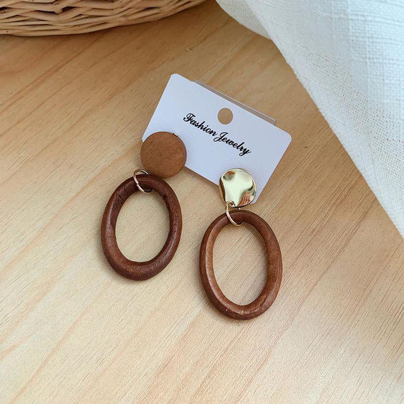 Fashion Exaggerated Geometry Natural Wooden Hollow Triangle Large Water Drop Earrings Female Stylish Log Eardrops Earrings
