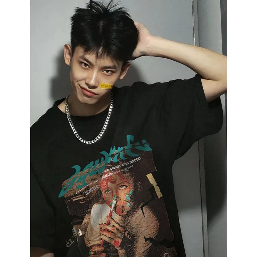 Hot Sale High Quality Men Hip Hop T Shirt Oversized Loose Short Sleeve Neutral Creativity Fashion Casual Printing Tops Tees New
