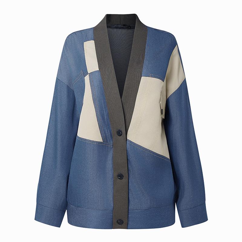 ZANZEA Women Casual V-Neck Loose Long Sleeve Patchwork Cardigan Blouse