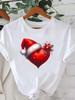 (Asian Size) Short Sleeve T-shirts  Print merry Christmas o-neck festival lovely Women's Top new year T Clothing Fashion holiday Graphic Tee
