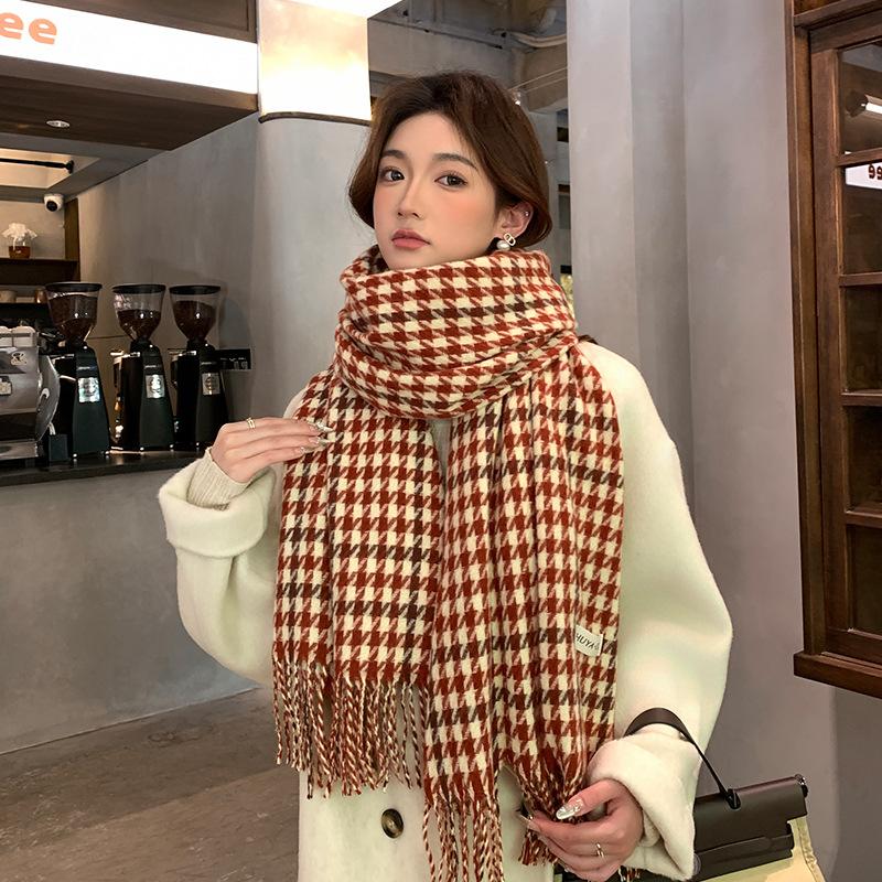 Korean Style All Match Fashion Plaid Scarf for Women Autumn and Winter New Student Warm and Cold Proof Tassel Shawl Scarf