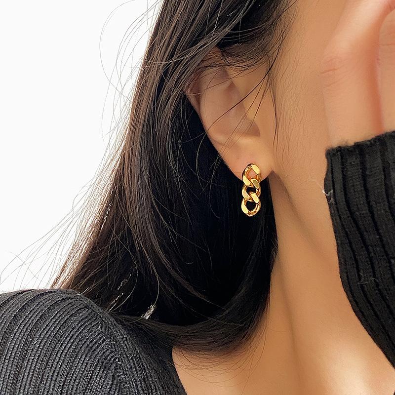 Orecchini a Bottone alla Moda in Acciaio Inossidabile per Donna Catena Cuban Link Placcati Oro Pendenti Rock Punk Vendita all'Ingrosso