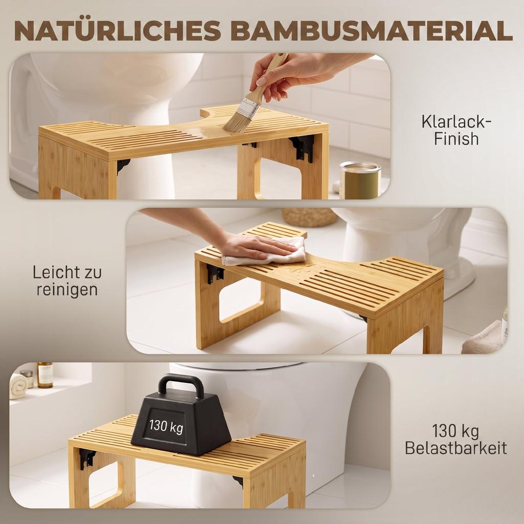 Toilet Stool Bamboo Foldable Bathroom Stool Bath Stool Non-Slip Toilet Stool for Adults Home, Oak