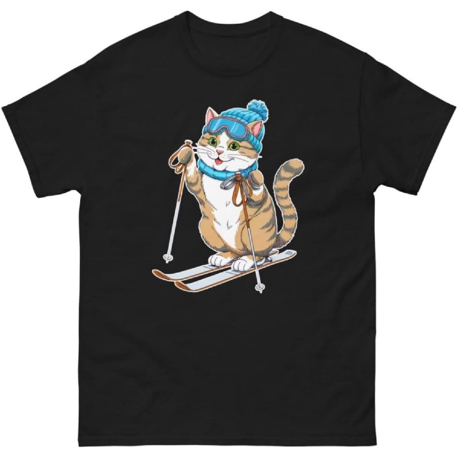 British Shorthair Cat Skiing Fun Ski Skier Shirt T-Shirt S
