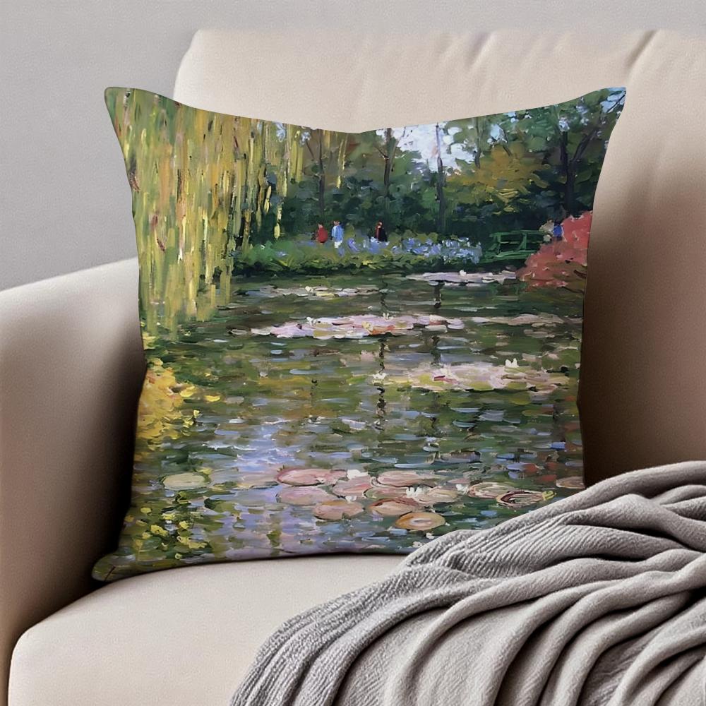 Famous Classic Oil painting Art CClaude Monet Cushion Cover Pillowcase Antidustmite Invisible Zipper Short Plush Sofa Cushion