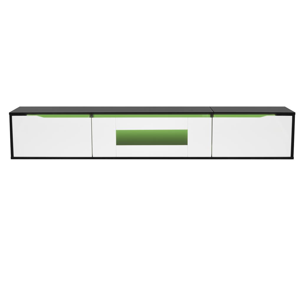 TV Cabinet High Gloss 180 cm, Black White with LED Lighting USB, Modern TV Lowboard with Wall Mounting, Color-Changing Light for Living Room